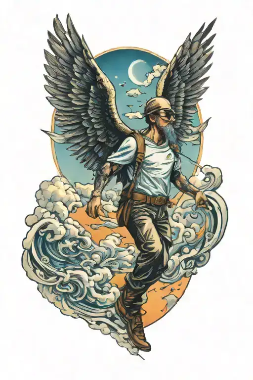 Man With Wings Flying In The Sky