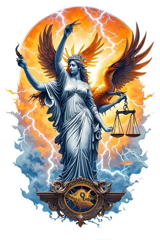 Lady Justice With Lightning And A Rising Phoenix