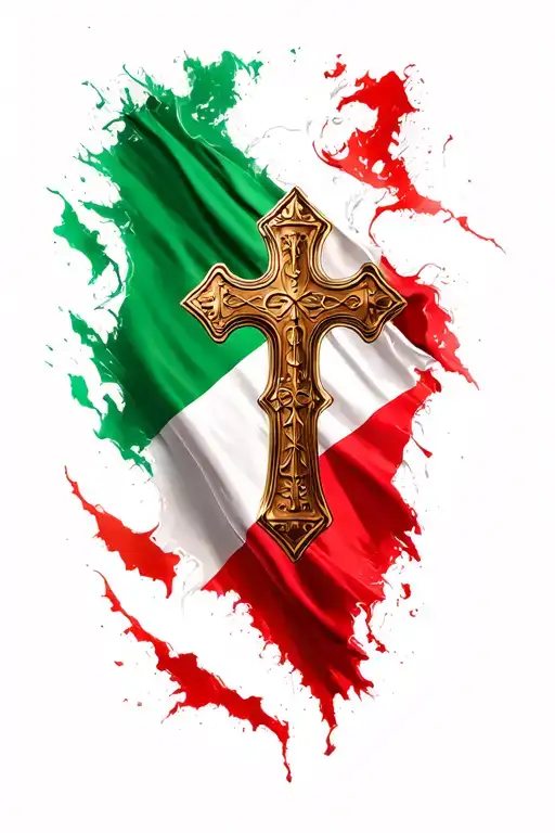 Italian Flag With A Cross
