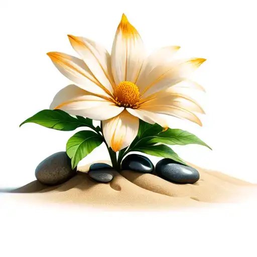 Michael Flower With A Terri Leaf In Sand With Rocks