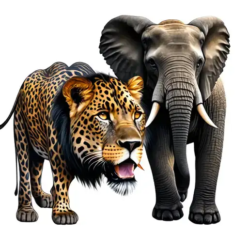 Jaguar And Elephant And Lion Family