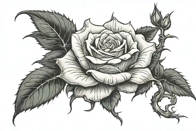Rose With Thorns And Stem Wrapped Around Shawn Written In Script