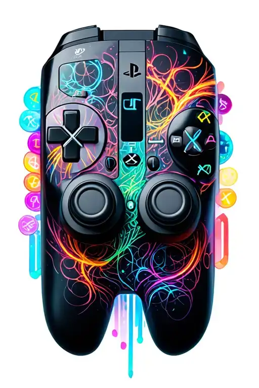Playstation Controller Surrounded By Neon Buttons