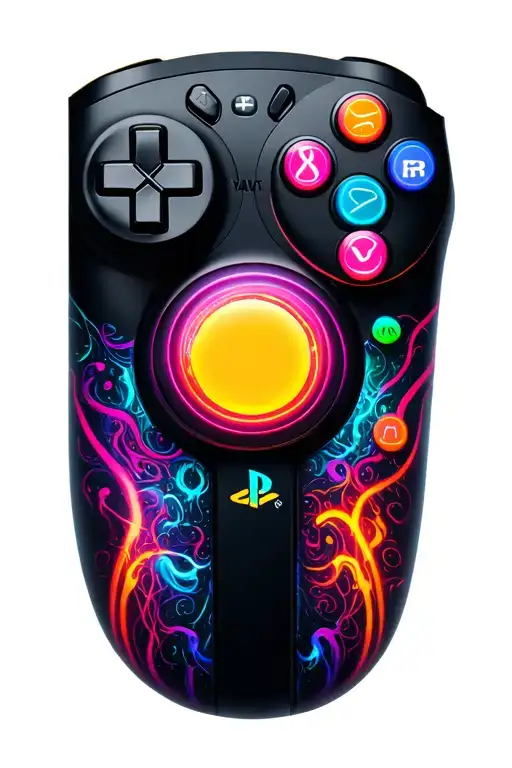 Playstation Controller Surrounded By Neon Buttons