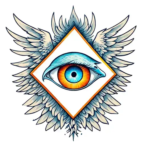 One Eye And Triangle Outlined & Surrounded By Eagle Wings