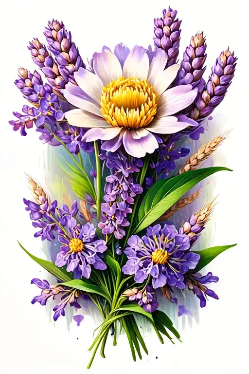 Wheat Stock And Lilac Flower