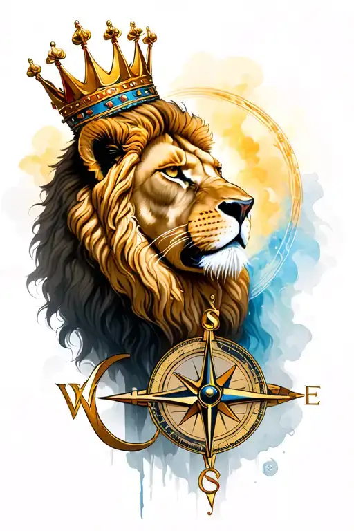 A Lion With A Crown On Its Head And A Compass Under That
