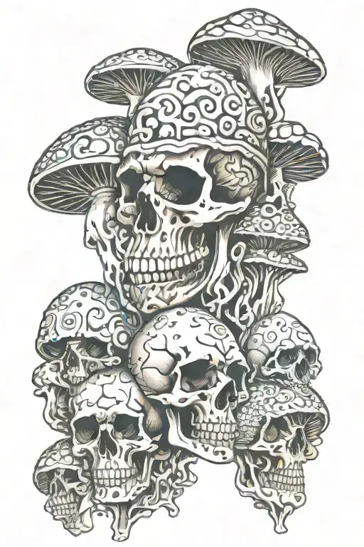 Psychedelic Mushrooms Bent Figures Emerging Skulls And Eyes