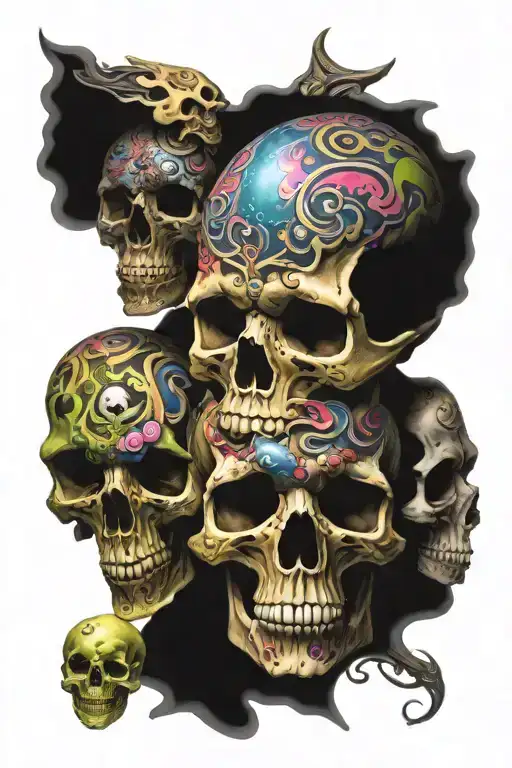 Psychedelic Bent Figures Emerging Skulls And Eyes