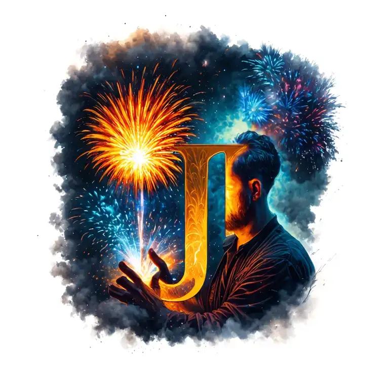 J With Fireworks Exploding