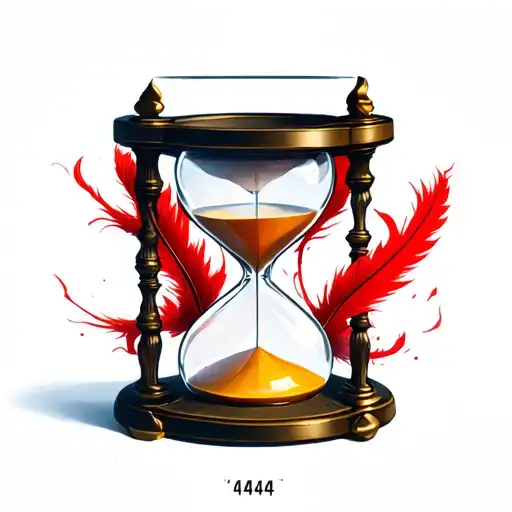 Hourglass With The Numbers 14043 In The Bottom With A Red Feather Going Around It