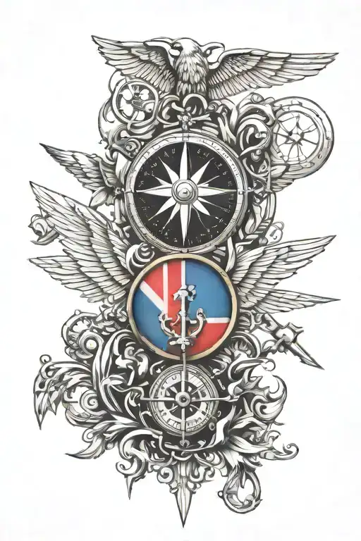 Flag Background With Compass And Caduceus