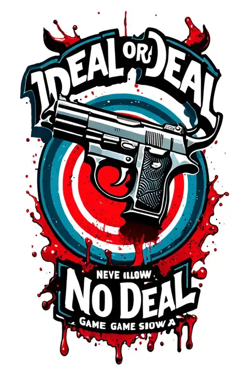 Deal Or No Deal Game Show Logo With Pistol Bullseye And Blood