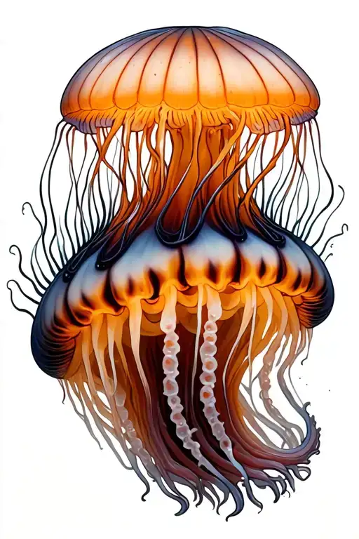 A Black And White Mysterious Jellyfish With Long Tentacles Of Various Lengths