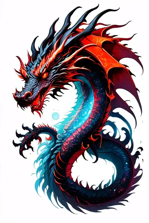 Black And Red Dragon Tattoo With Galaxy Background