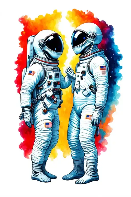 Astronaut & Alien Reaching Out To Each Other