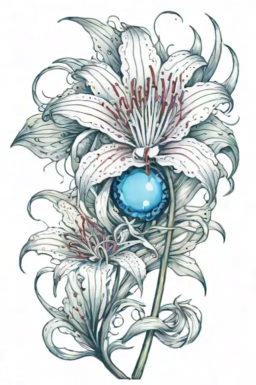 Spider Lily Flower With A Blue Eye In The Center Of It And The Stem Creating A Cursive K