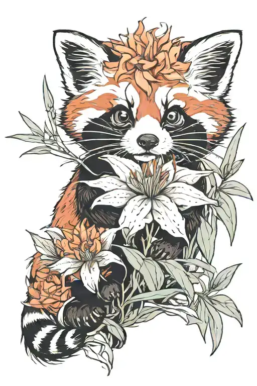 Spider Lily Flower Held By A Baby Red Panda