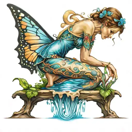 Fairy Bending Over To Touch Water