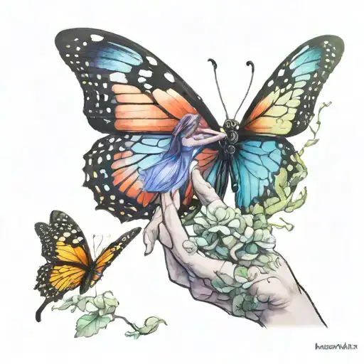 Fairy Reaching Up To Touch Butterfly