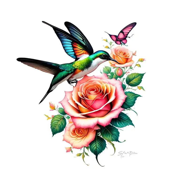 Hummingbird Rose Butterfly