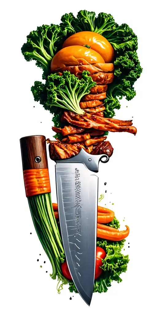 Bbq Smoke Knive And Vegetables