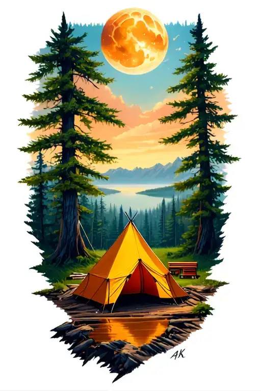 Camping Scene With A Tent