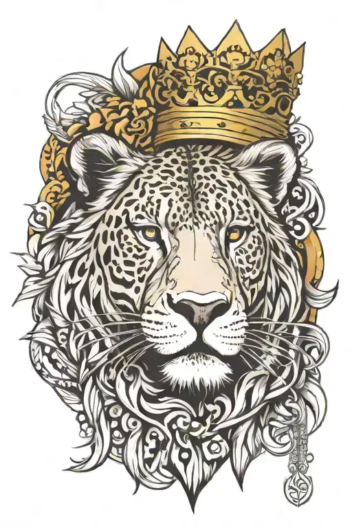 Samoan Tribal Tatoo With Lioness Wearing A Crown