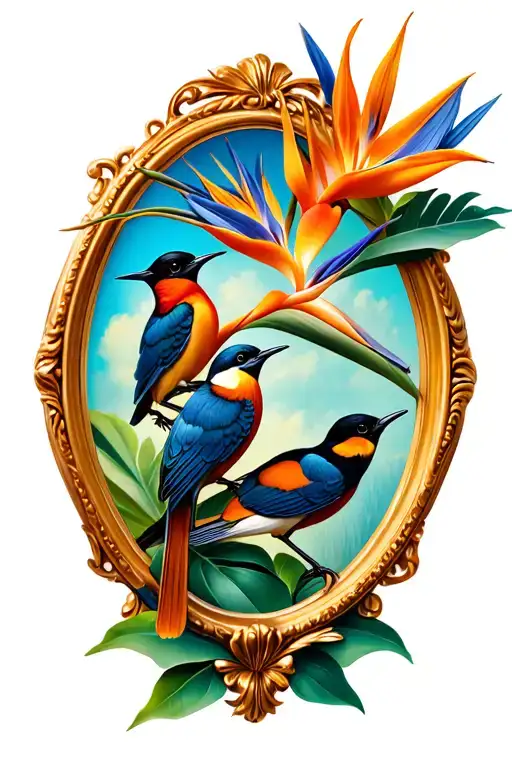 Birds Of Paradise Flower In A Antique Oval Frame