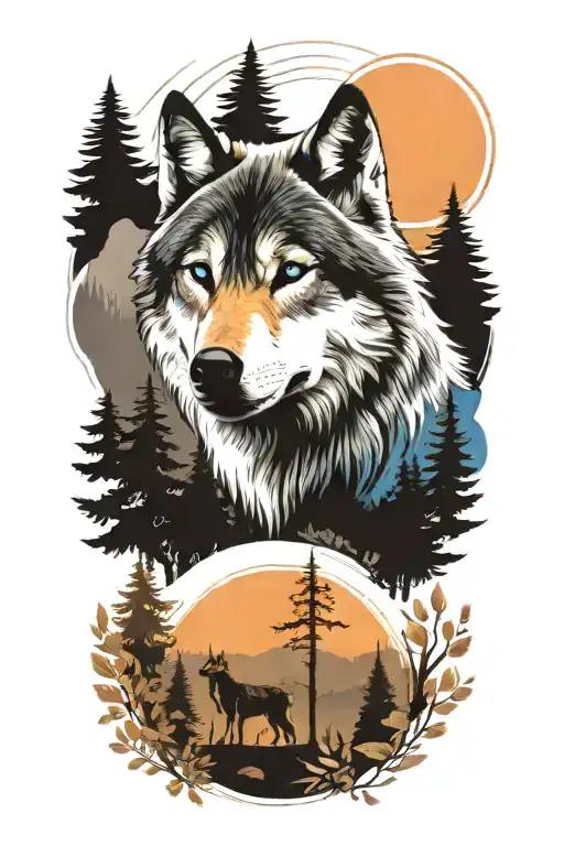 Wolf Blue Eyes Forest Landscape