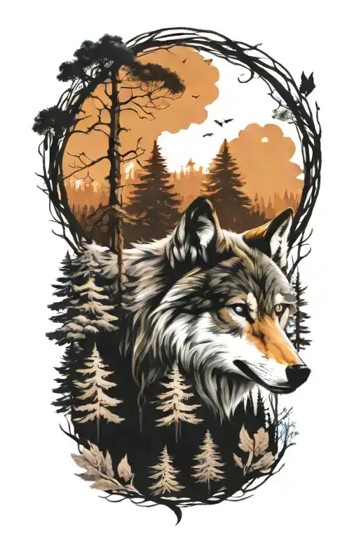 Wolf Blue Eyes Forest Landscape