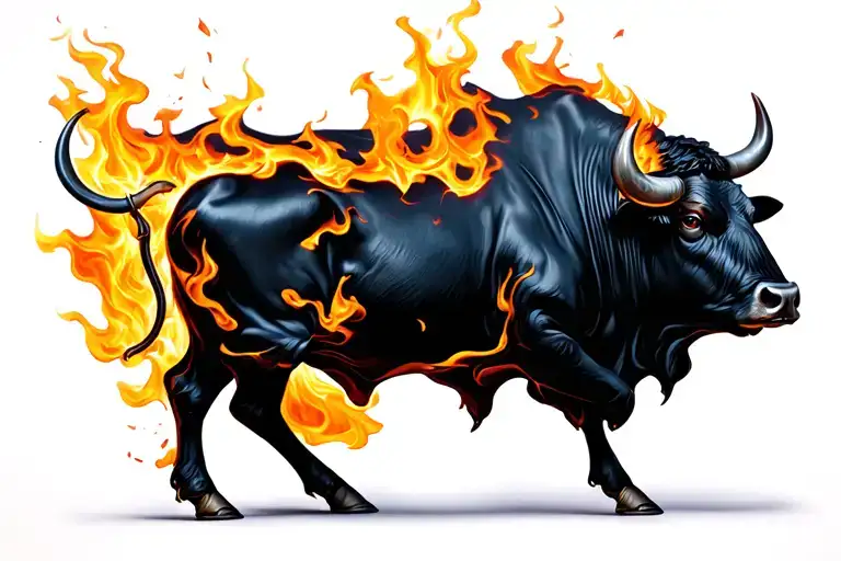 Black Bull In Fire Surrounded