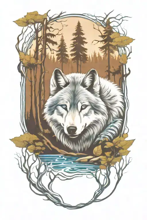Wolf Blue Eyes Forest Landscape