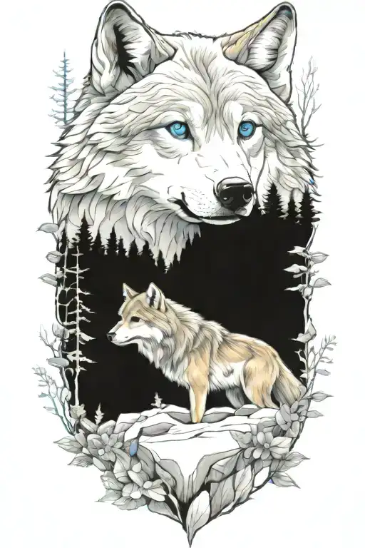 Wolf Blue Eyes Forest Landscape