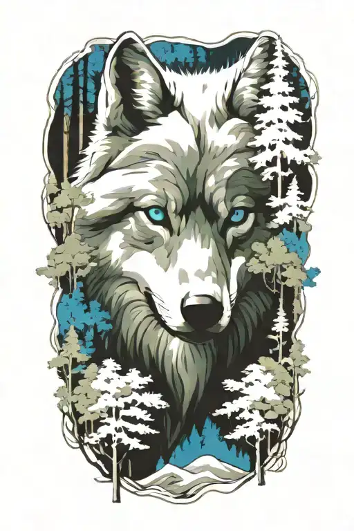 Wolf Blue Eyes Forest Landscape
