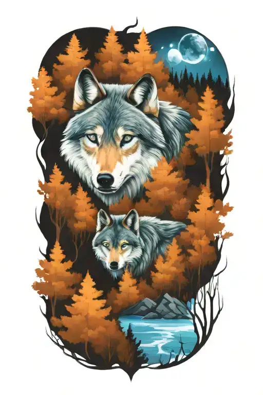 Wolf Blue Eyes Forest Landscape