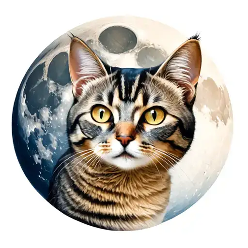 Cat On The Background Of The Moon