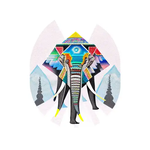 One Eye Elephant With 3 Mountain Peaks