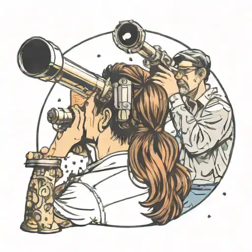 Father Daughter Lookin Through Telescope At Constellation