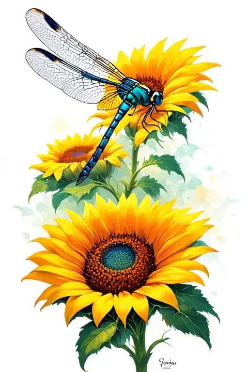 Dragonfly Landing On A Sunflower