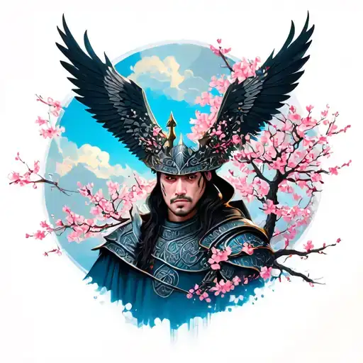 Cherry Blossom Tree And Warrior