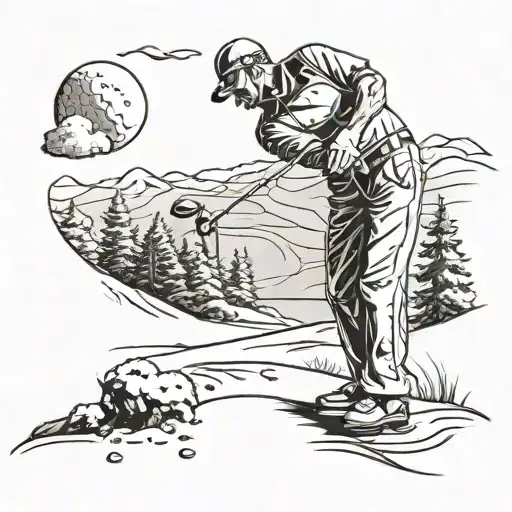 Man Golfing In The Snow At A Golf Course With A Tee Behind Him