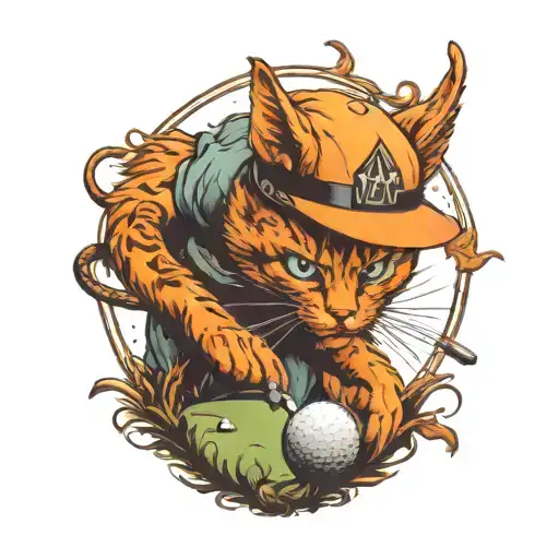 An Evil Orange Cat Golfing With Devil Horns