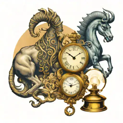 An Image Of Libra With A Small Pocketwatch And Also An Image Of Capricorn With A Small Pocketwatch