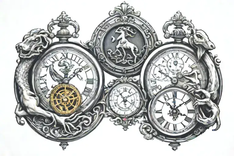 Image Of A Libra And Capricorn Holding 2 Small Pocketwatches