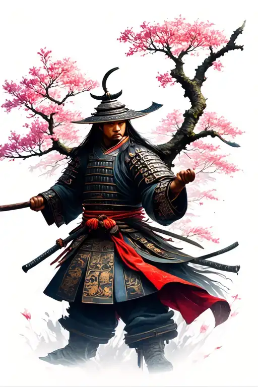 Samurai Warrior Sakura Tree Branch Temple