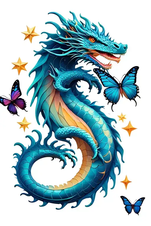 Dragon And Butterfly And Stars Forming The Shape