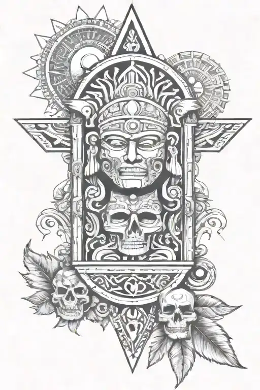 Incas Totem With Sun And Skulls