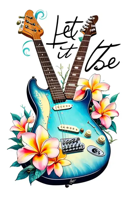 Base Guitar With Plumerias And The Words Let It Be