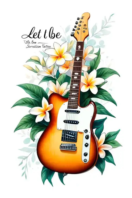 Base Guitar With Plumerias And The Words Let It Be